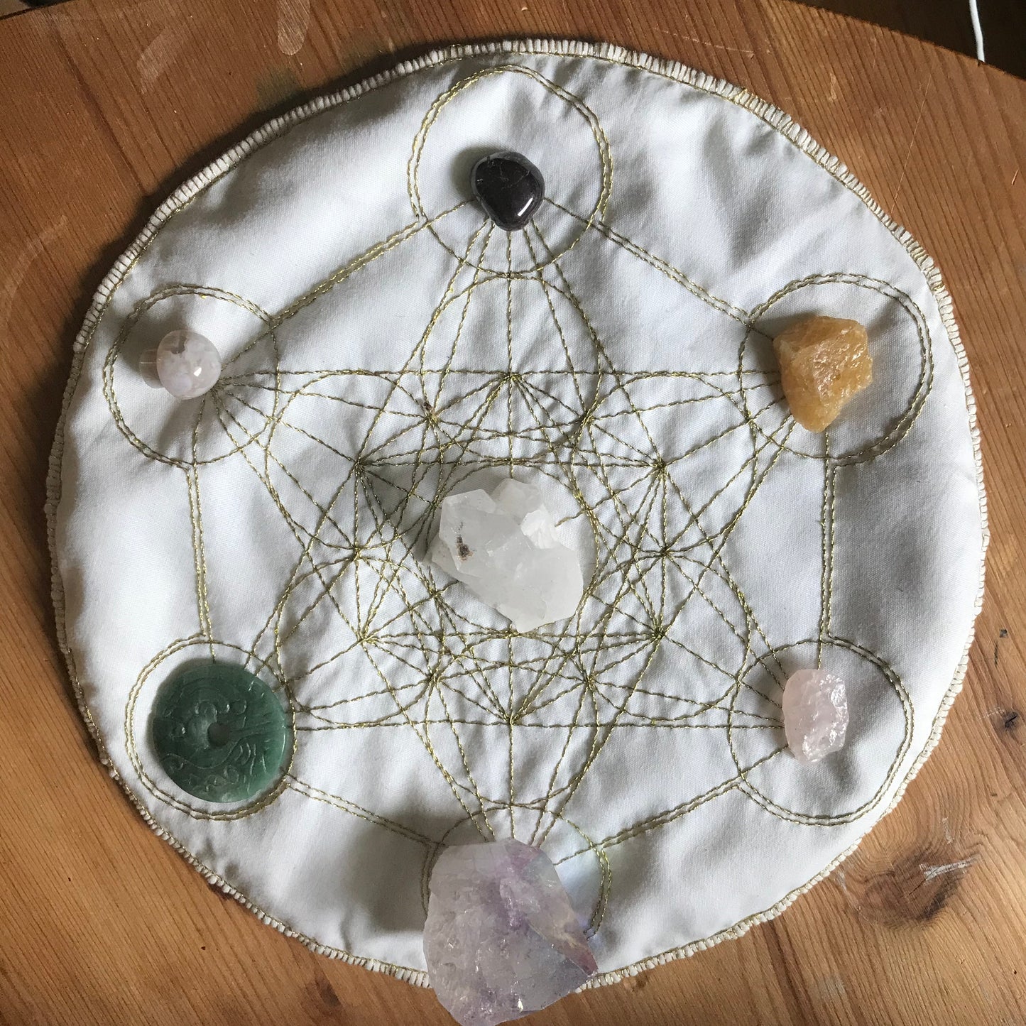 METATRON CRYSTAL CHARGING & TAROT SPREAD, HAND EMBROIDERED TRAVEL PAD
