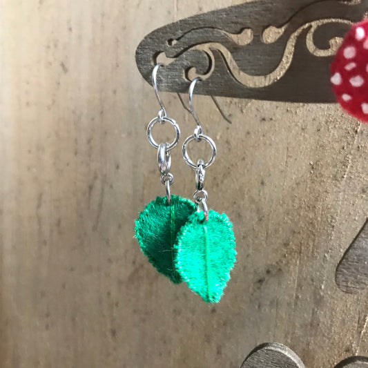 SPRING WOODLAND HAND EMBROIDERED LEAF CHARM EARRINGS