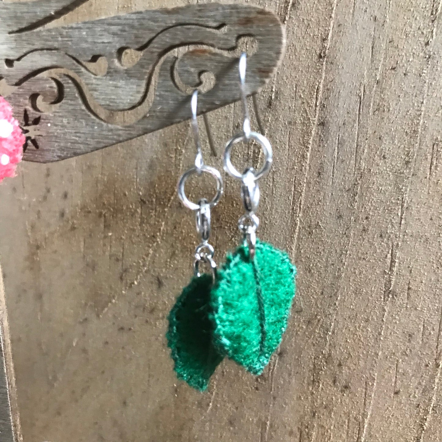 SUMMER WOODLAND HAND EMBROIDERED LEAF CHARM EARRINGS TORONTO ONTARIO CANADA