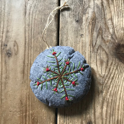 CHRISTMAS/YULE EVERGREEN SNOWFLAKE, HAND EMBROIDERED DECOR 
S2