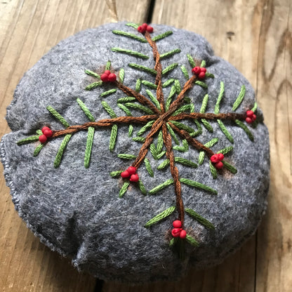 CHRISTMAS/YULE EVERGREEN SNOWFLAKE, HAND EMBROIDERED DECOR 
S2 TORONTO ONTARIO CANADA