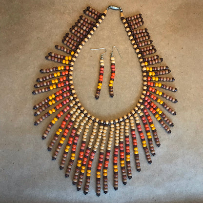 WOOD BEAD AFRICAN STYLE COLLAR WITH EARRINGS TORONTO ONTARIO CANADA