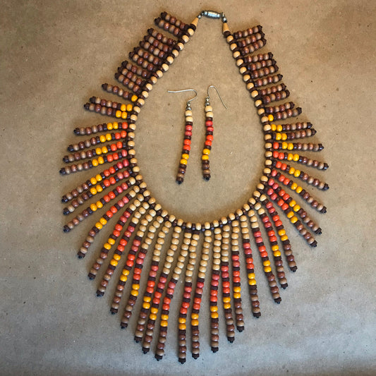 WOOD BEAD AFRICAN STYLE COLLAR WITH EARRINGS TORONTO ONTARIO CANADA