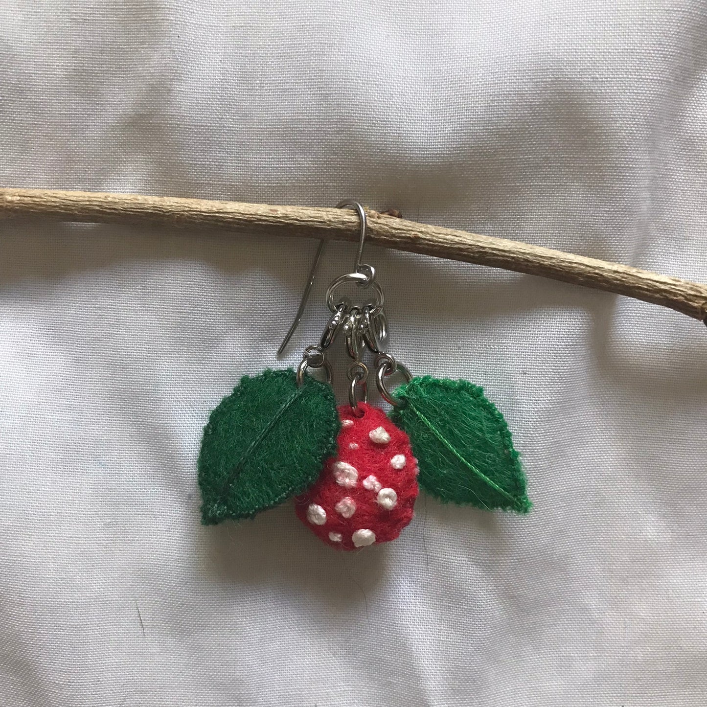 AMANITA MUSHROOM HAND EMBROIDERED FELT CHARM EARRINGS