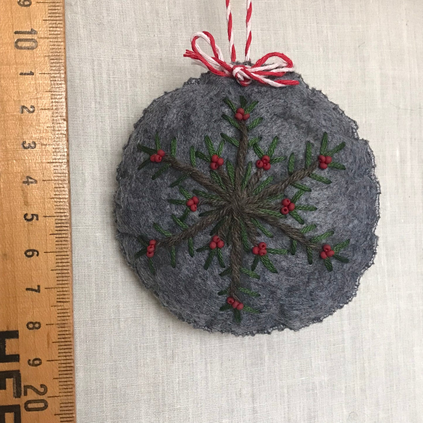 CHRISTMAS/YULE EVERGREEN SNOWFLAKE, HAND EMBROIDERED DECOR S1