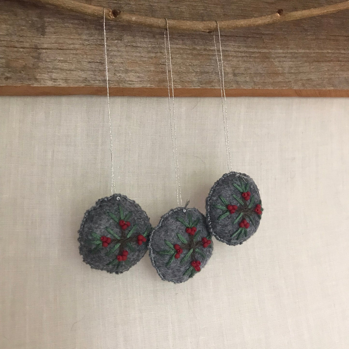 CHRISTMAS/YULE EVERGREEN SNOWFLAKE, HAND EMBROIDERED ORNAMENT