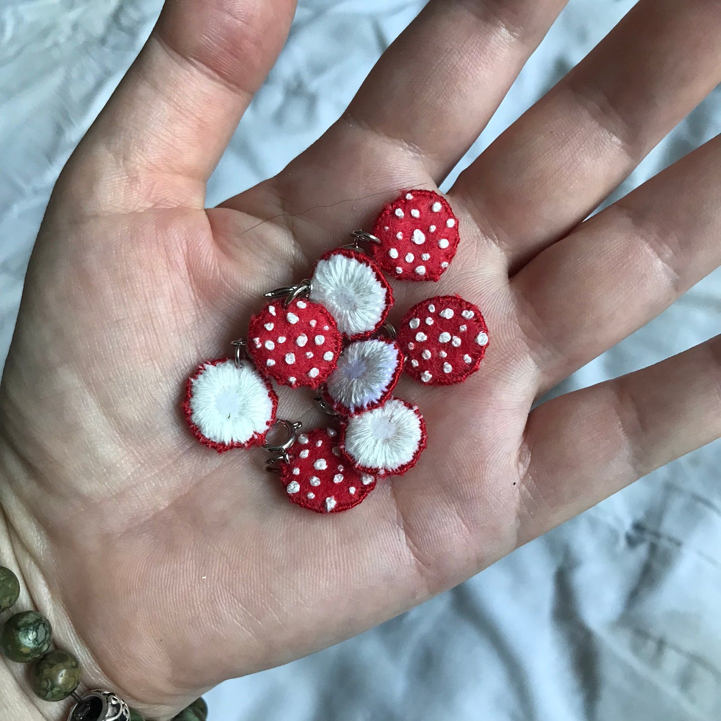 AMANITA MUSHROOM HAND EMBROIDERED FELT CHARM EARRINGS