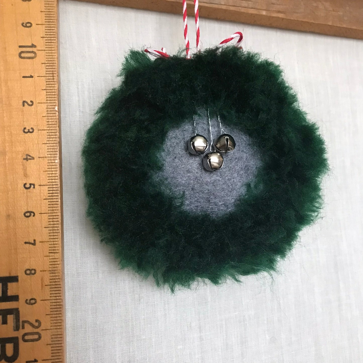 CHRISTMAS/YULE WREATH & BELLS, HAND EMBROIDERED DECOR