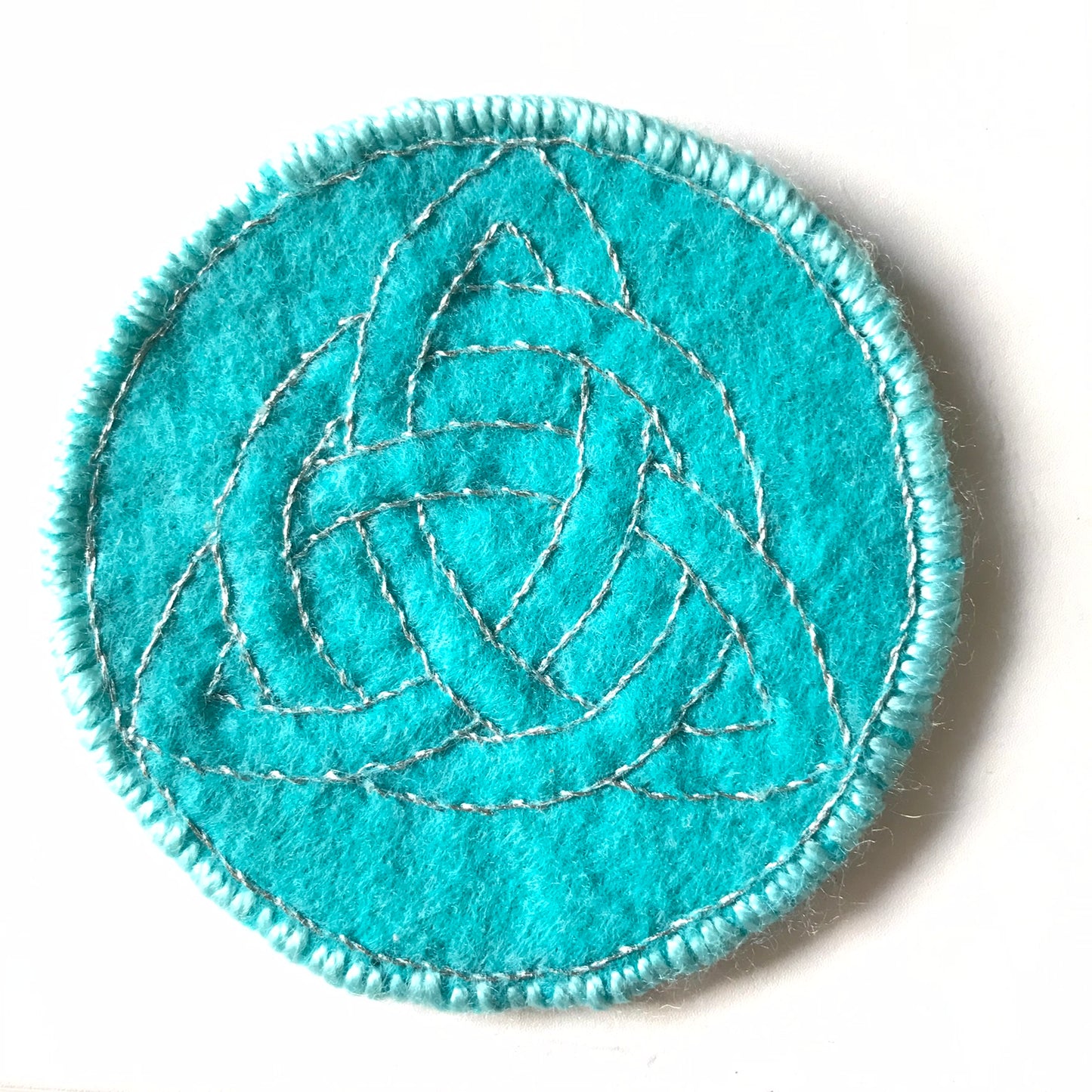 TRIQUETRA, TURQUOISE FELT & SILVER METAL THREAD EMBROIDERED PROTECTION PATCHES, MINI TRAVEL CRYSTAL CHARGERS, ALTER PIECES